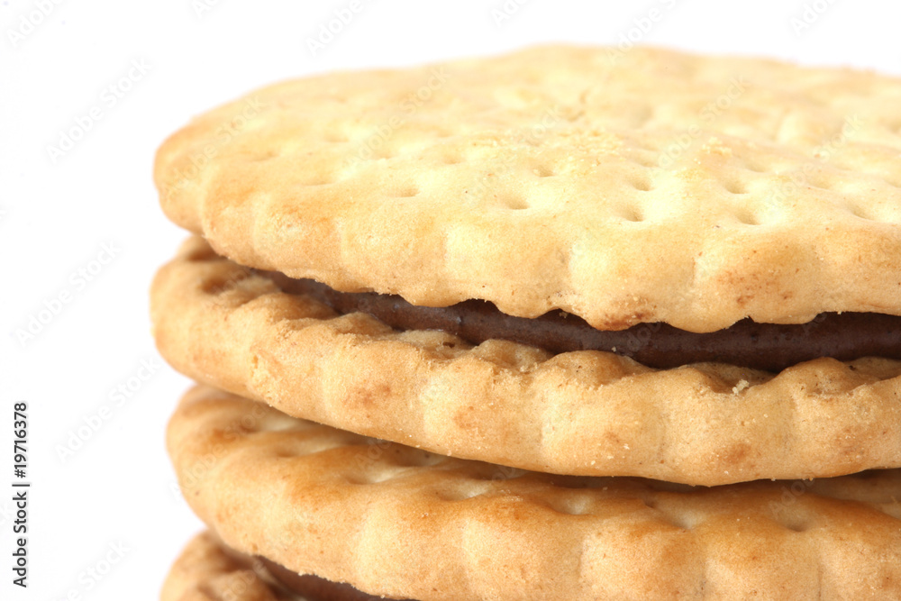 Stack of shortbread butter biscuits with chocolate filling Stack of shortbread butter biscuits with chocolate filling