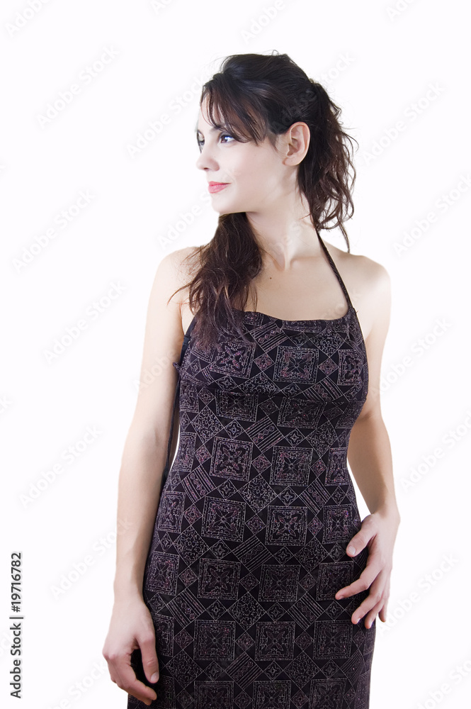 Chica con traje de vestir sobre fondo blanco Chica con traje de vestir sobre fondo blanco