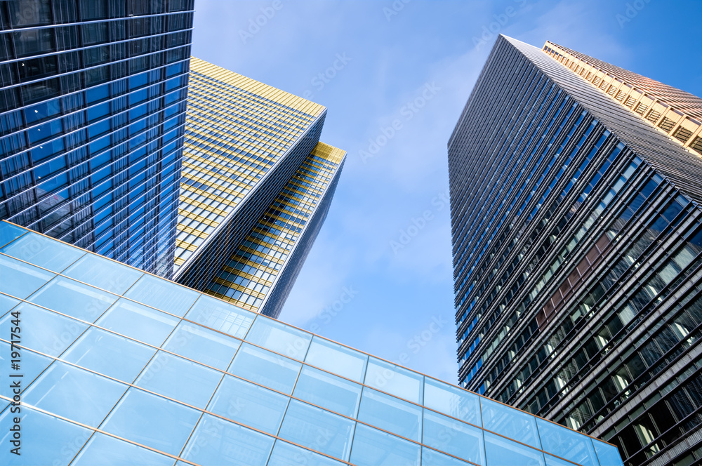 Corporate office buildings in Canary Wharf, London.