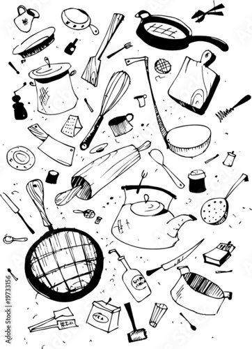 Vector illustraition of kitchen utensil, hand drawn design set.