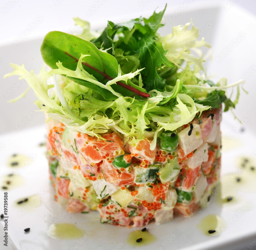 Salad with salmon, caviar