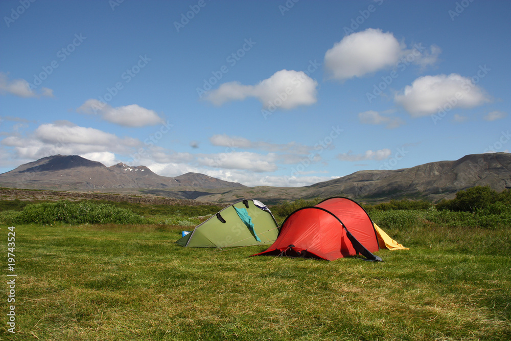 Camping tents in Thingvellir, Iceland