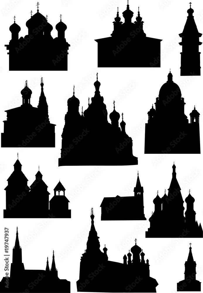 set of church silhouettes