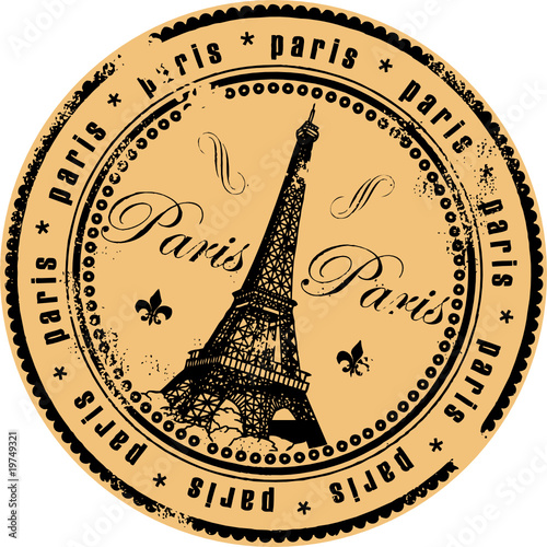 Grunge rubber stamp with the Eiffel Tower symbol