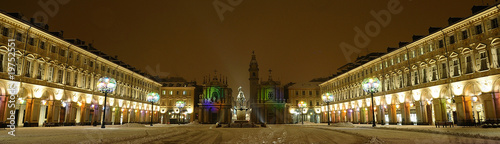 Torino, Piazza S.Carlo, notturno con neve
