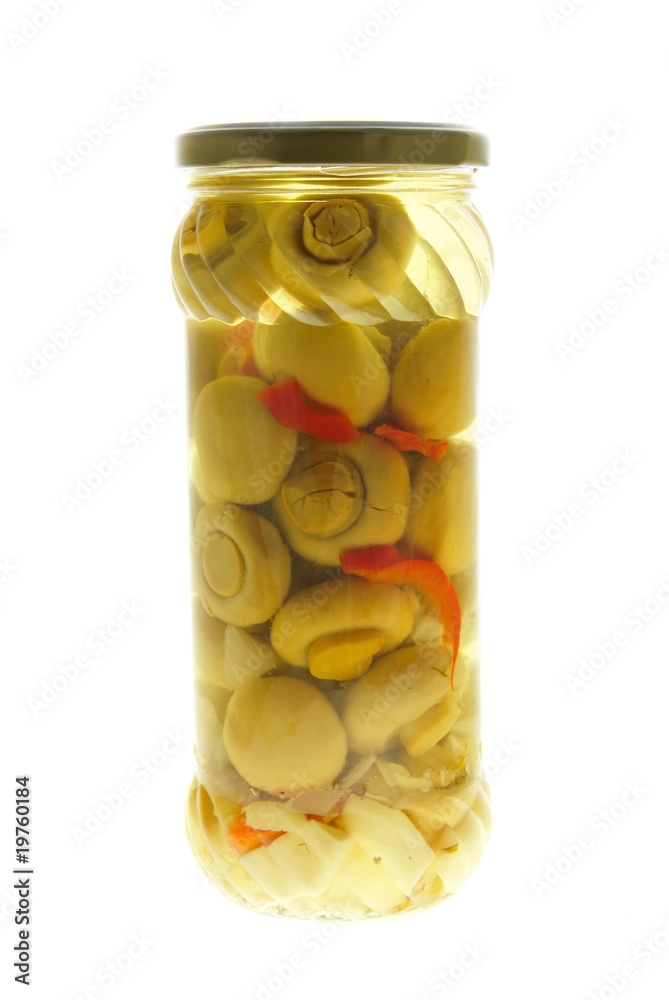 Marinated agaric mushrooms with paprika isolated Marinated agaric mushrooms with paprika isolated