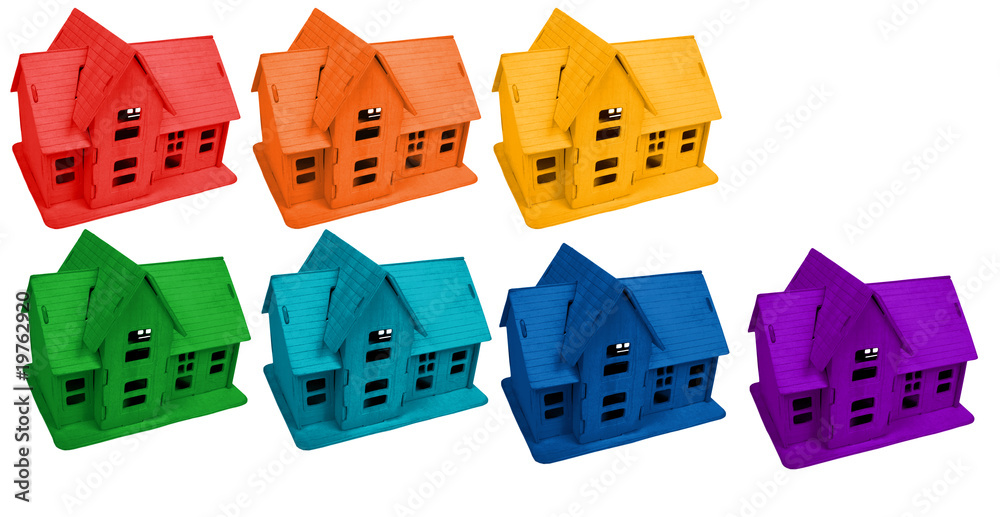 Model of houses in colors of rainbow, collage Model of houses in colors of rainbow, collage