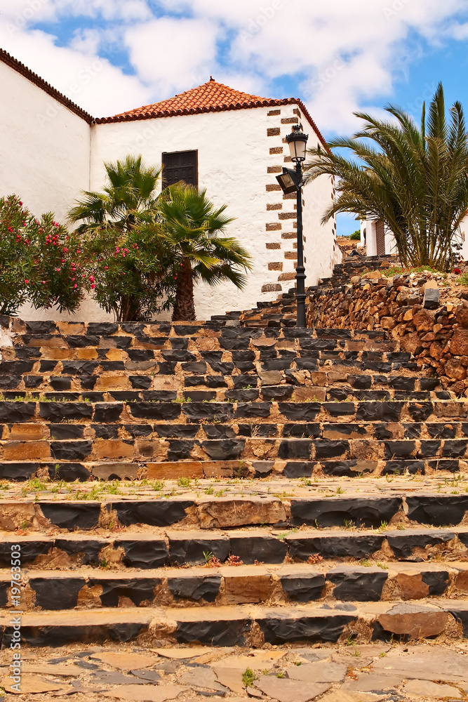 Stone stairs at Betancuria cathedral, Fuerteventura.
