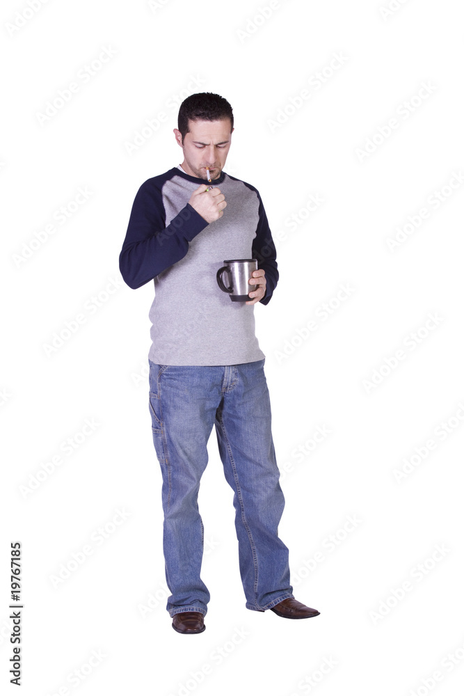 Mediterranean Man Smoking and Drinking Coffee Mediterranean Man Smoking and Drinking Coffee