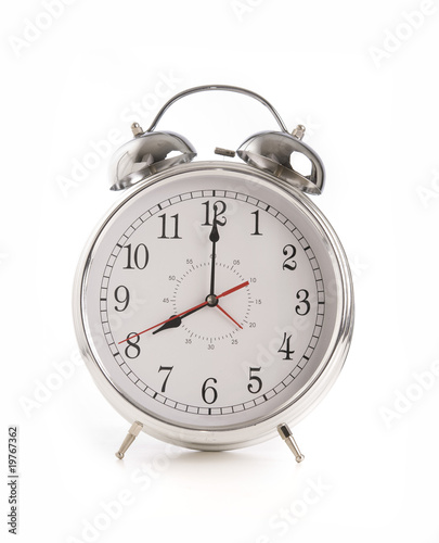 Retroc chic silver Alarm bell ringing clock set at 8am