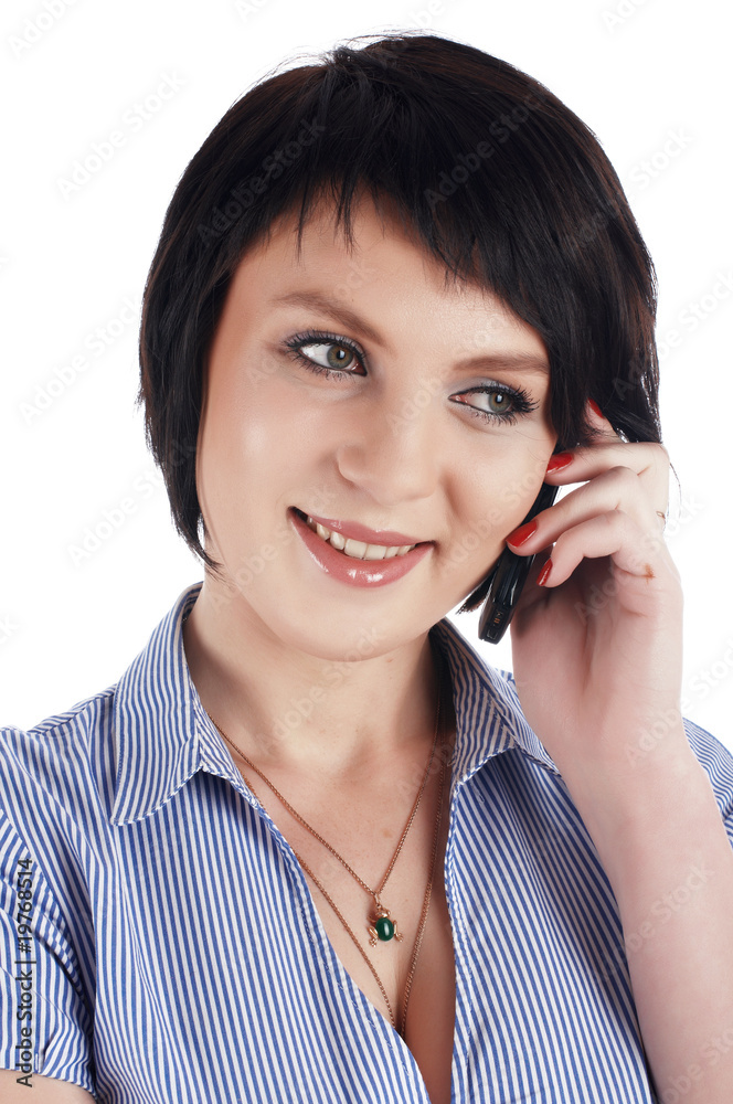 Brunette businesswoman in a blue shirt Brunette businesswoman in a blue shirt