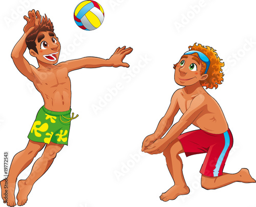 Beach Volley. Funny cartoon and vector sport charactetrs.