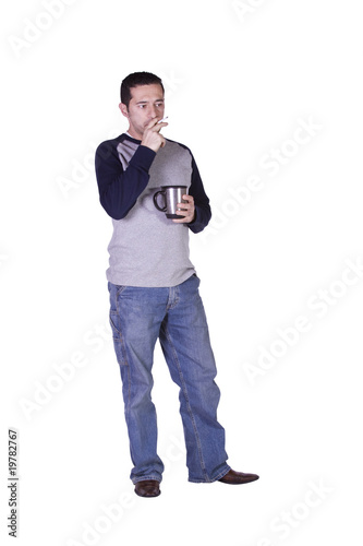 Mediterranean Man Smoking and Drinking Coffee