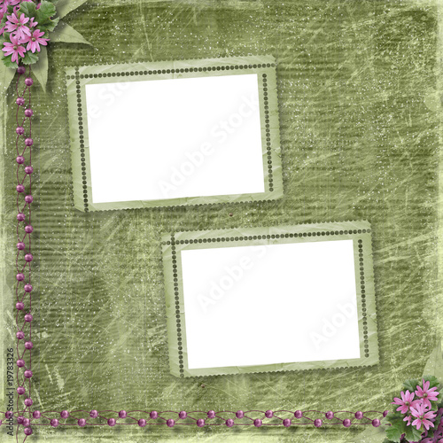 Postcard for invitation with old frame and floral branch