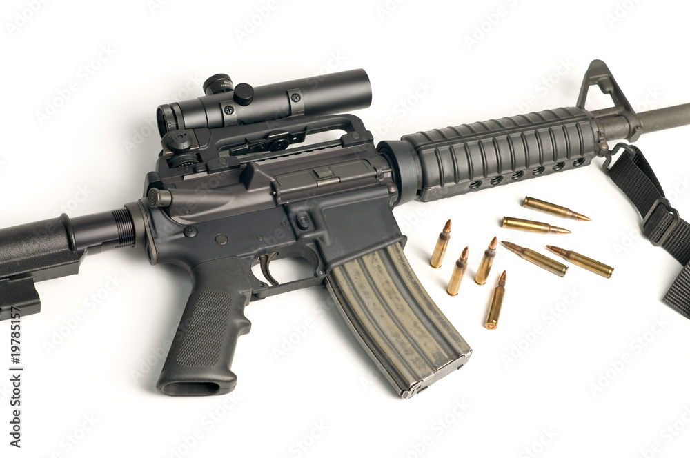 Assault Rifle with Scope & Bullets on White Assault Rifle with Scope & Bullets on White