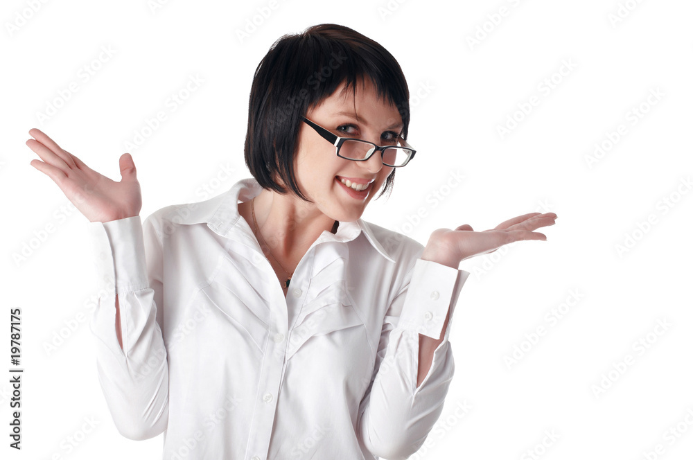 The charming young business woman in a white shirt The charming young business woman in a white shirt