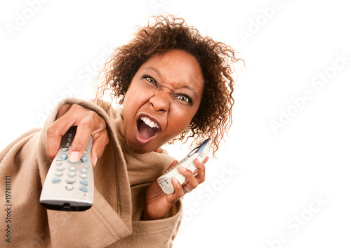 Woman wearing blanket with sleeves photo