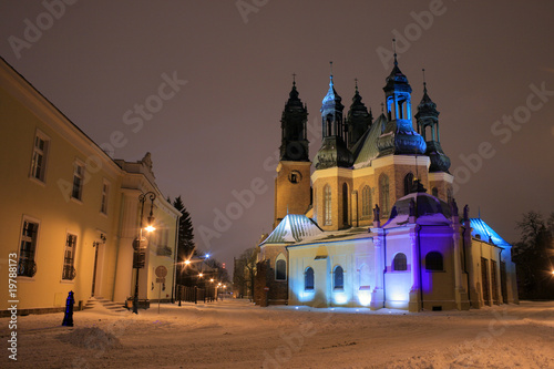 Old town architecture during the winter night in Poznan, Poland