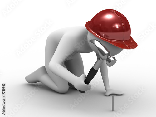 man hammer in nails. Isolat...
