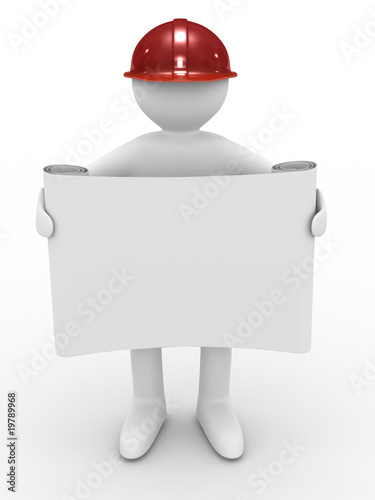engineer in helmet on white...