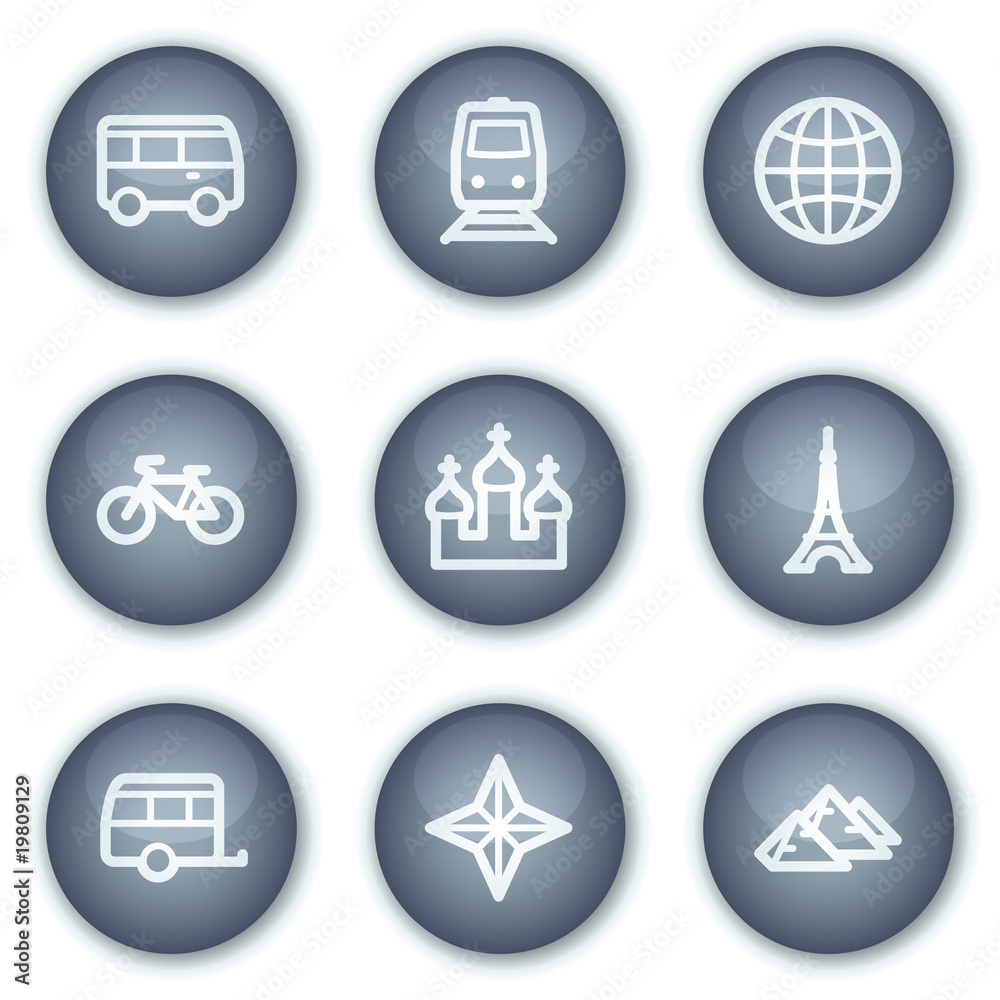 Travel web icons set 2, mineral circle buttons series