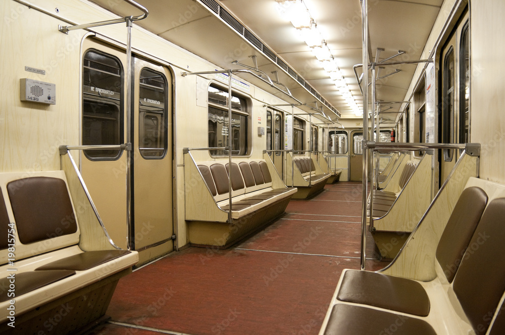 Inside of train in Moscow metro Inside of train in Moscow metro