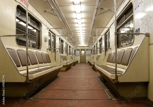 Inside of empty train in Moscow metro