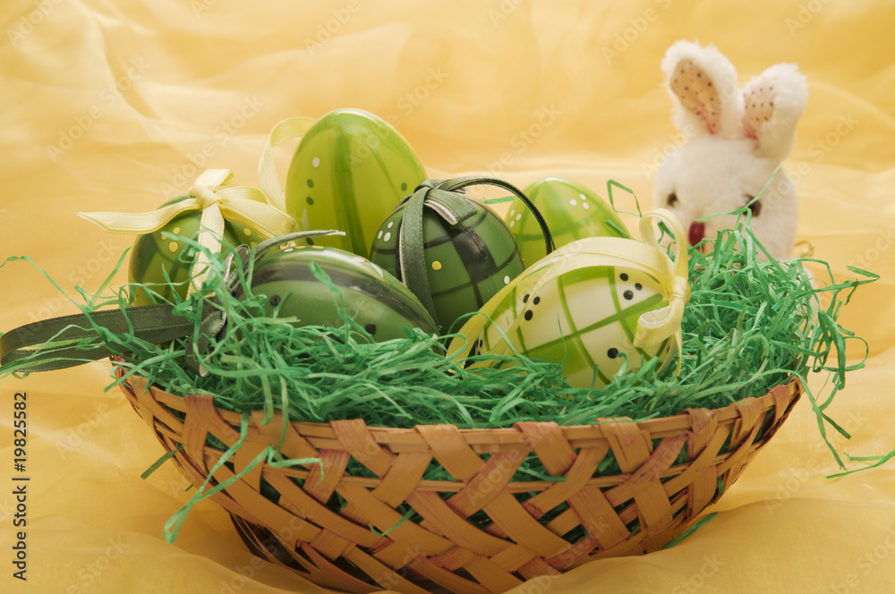 Fototapeta premium easter eggs with bunny puppet
