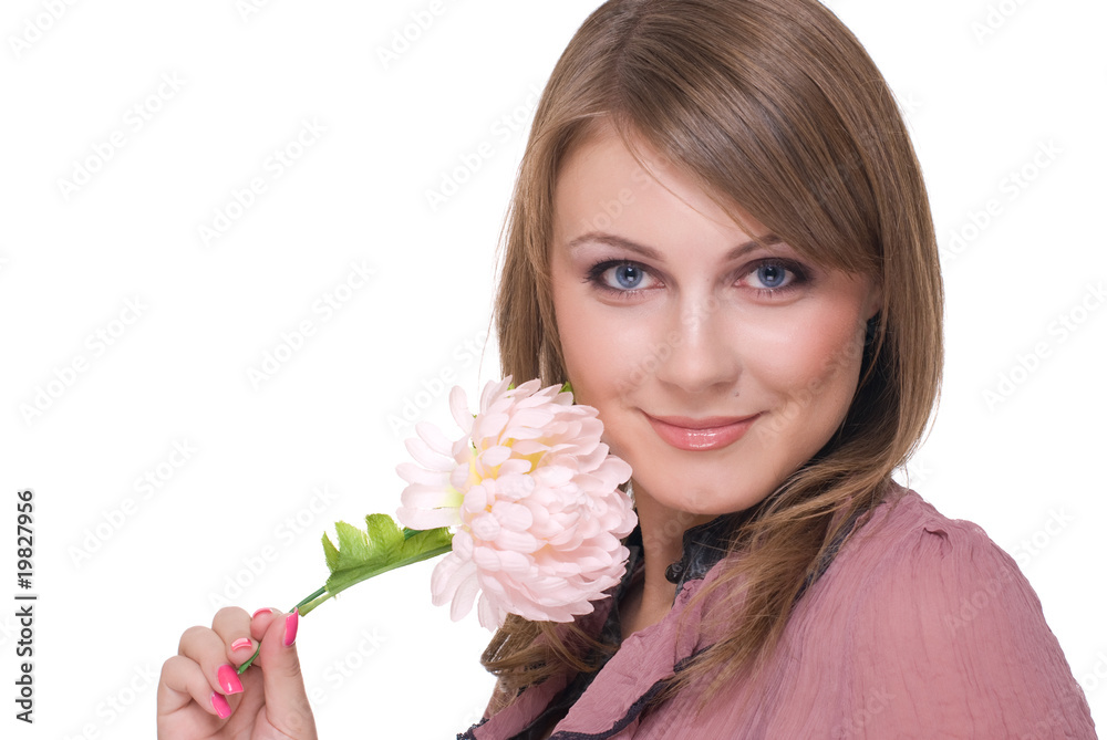 Close up portrait of young beautiful woman with flower Close up portrait of young beautiful woman with flower