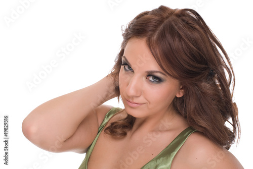 Portrait of glamour woman in green dress