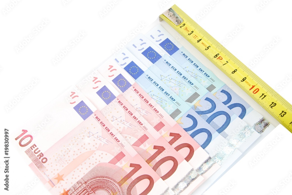 Tape measure and Euro bills (concept of financial crisis)