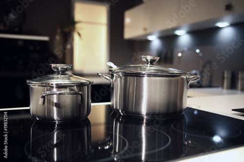 Comfy kitchen in dimly lit photo