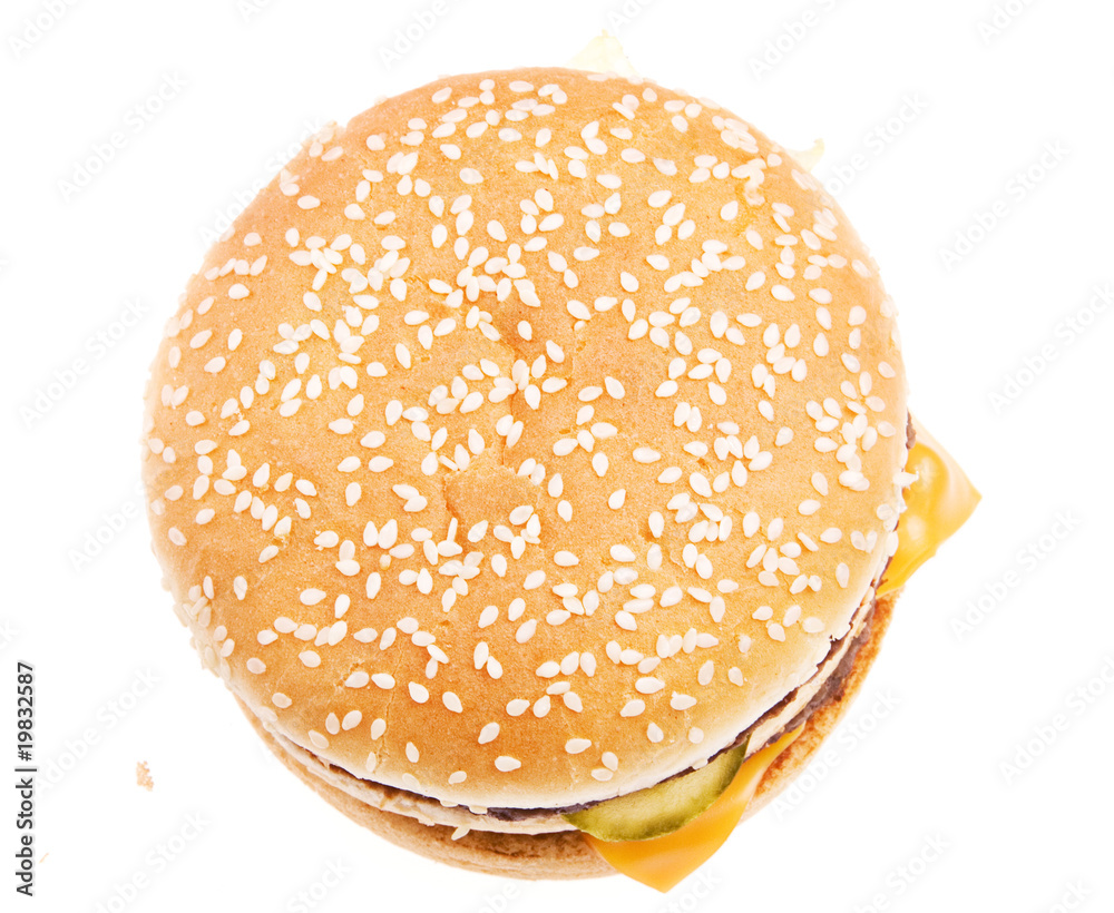 Cheeseburger isolated on white background.