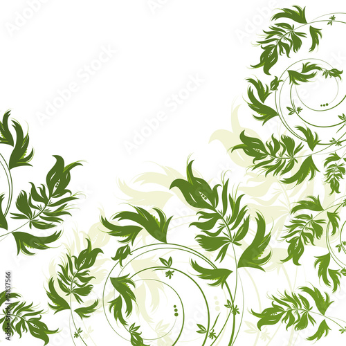 Green floral pattern on white background