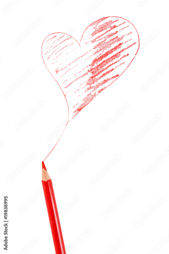 drawn red heart and pencil. drawn red heart and pencil.
