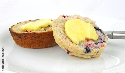 Buttered cranberry and blueberry muffin