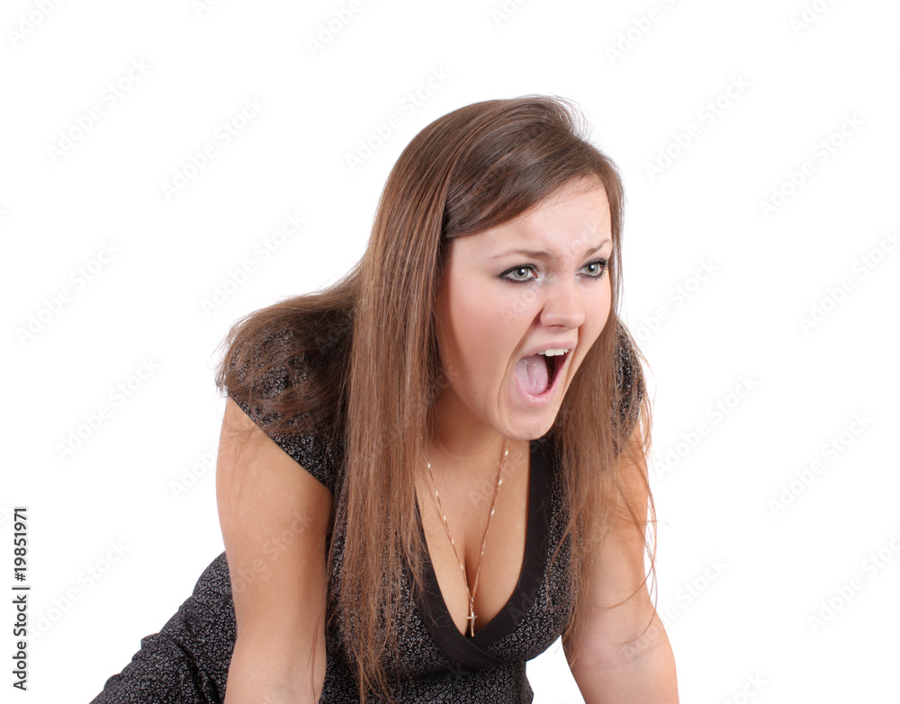 woman shout, isolated.