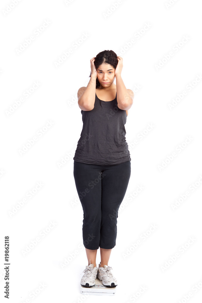 Woman on weight scale Woman on weight scale