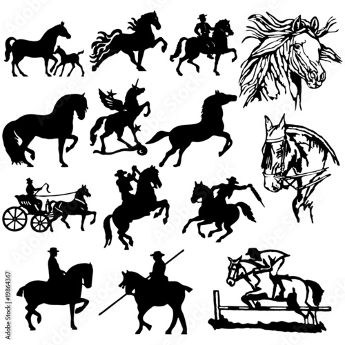 Horse Silhouettes - Vector. Easy Change Colors...