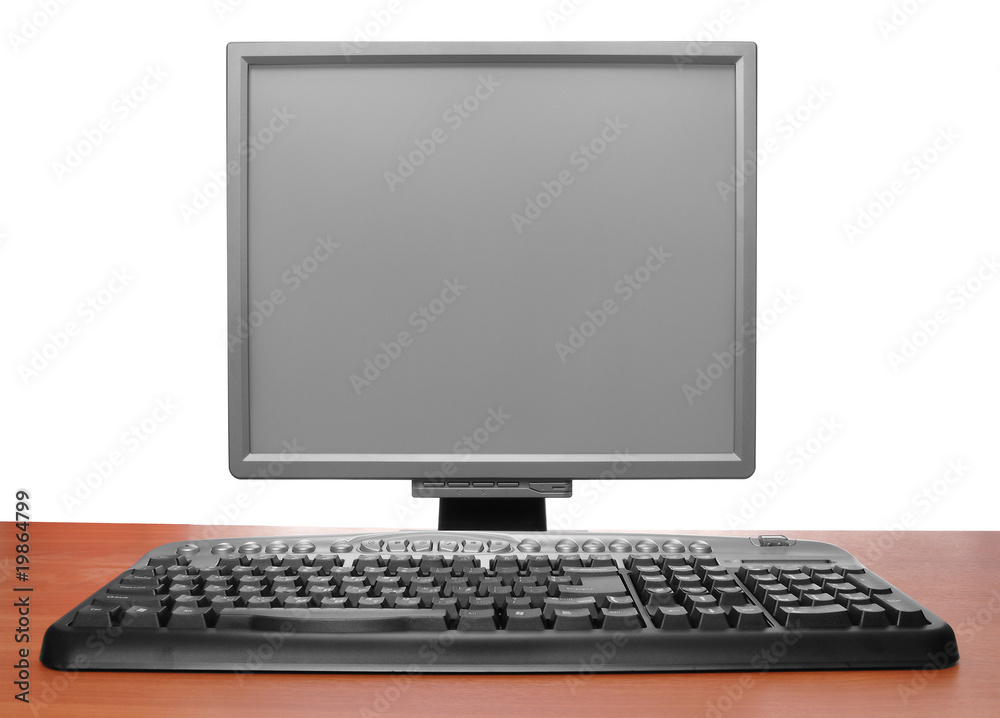 Computer with flat screen isolated on white Computer with flat screen isolated on white
