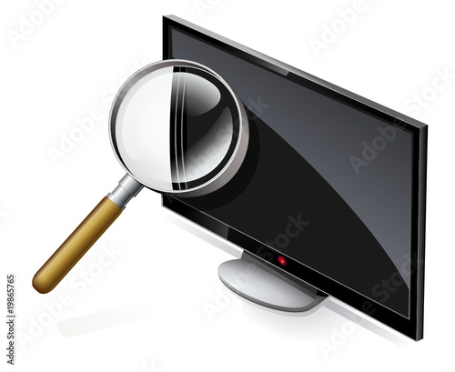 Télévision à écran plat à la loupe (reflet)