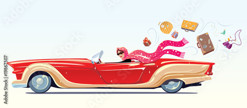 Girl drives the cabriolet