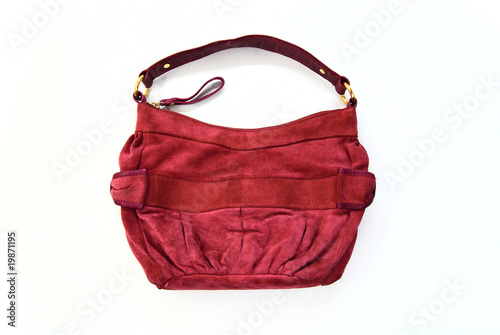 Red handbag on a white
