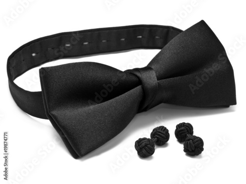 Fototapeta Black bow tie and silk knot cuff links