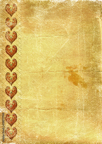 Old yellow paper with hearts