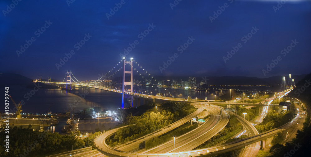 A magical evening of Hong Kong Tsing Ma Bridge . A magical evening of Hong Kong Tsing Ma Bridge .