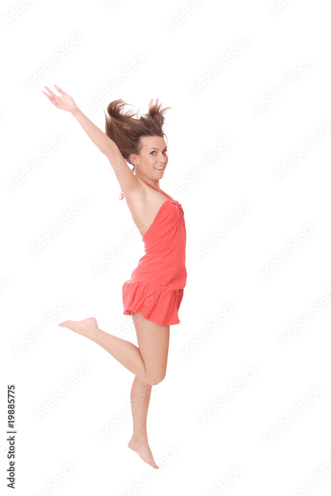 Beautiful young woman jumping