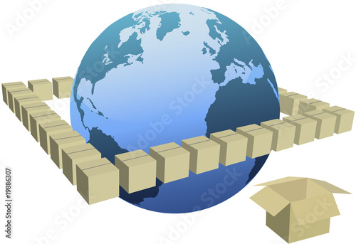 Earth in orbit of shipping box cartons