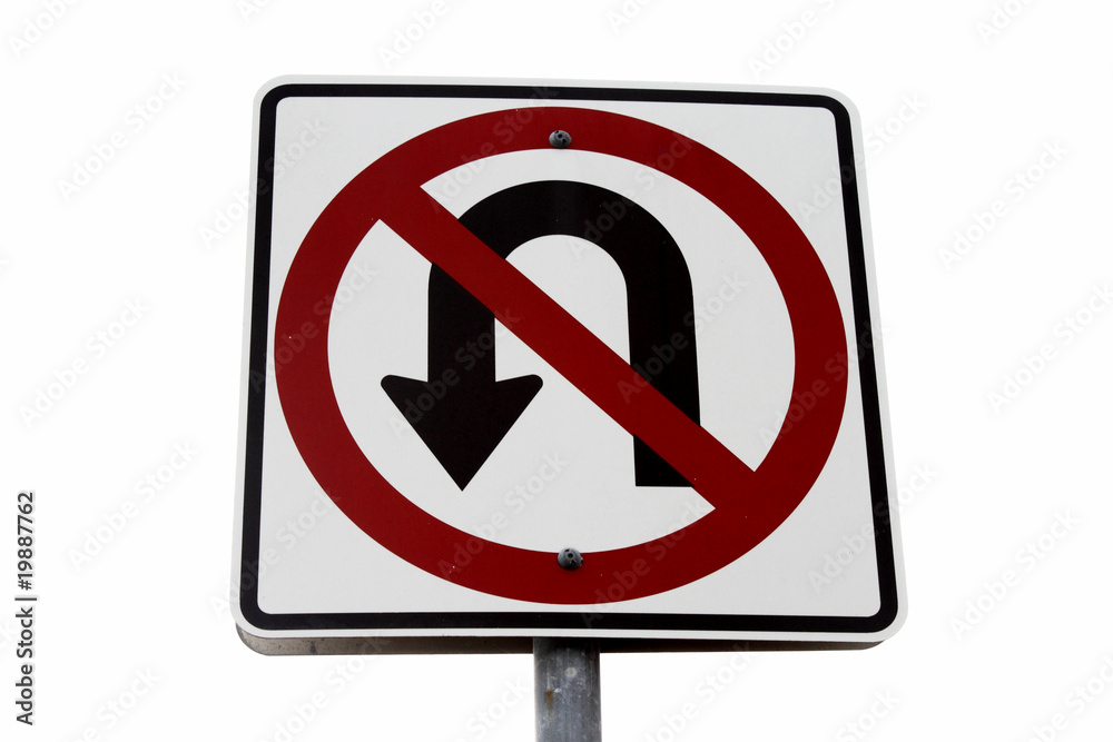 No u-turn sign over white background No u-turn sign over white background