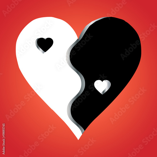 Love Yin Yang on red background, vector
